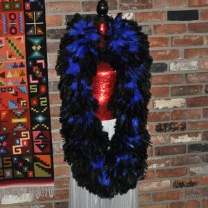 Amazing Two Tone Blue & Black Tip Real Feather Boa Shawl Burlesque Cabaret